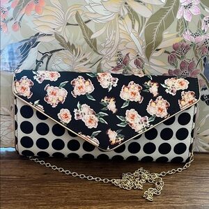 Aldo Black Floral and Polka Dot Clutch